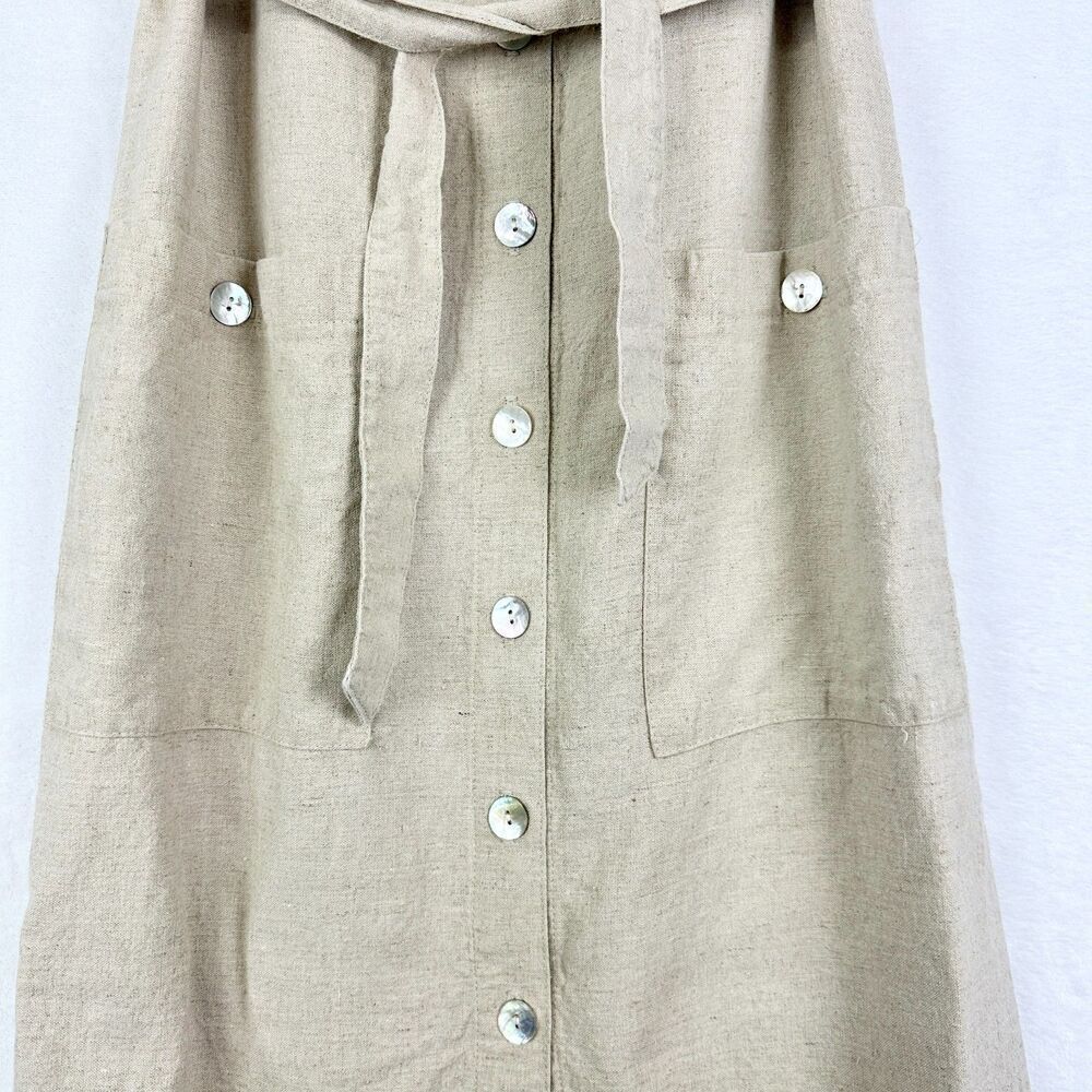 Vintage Rhythm Linen Blend Midi Shirt Dress Size 10 Petite Tie Waist Coastal - Picture 4 of 7